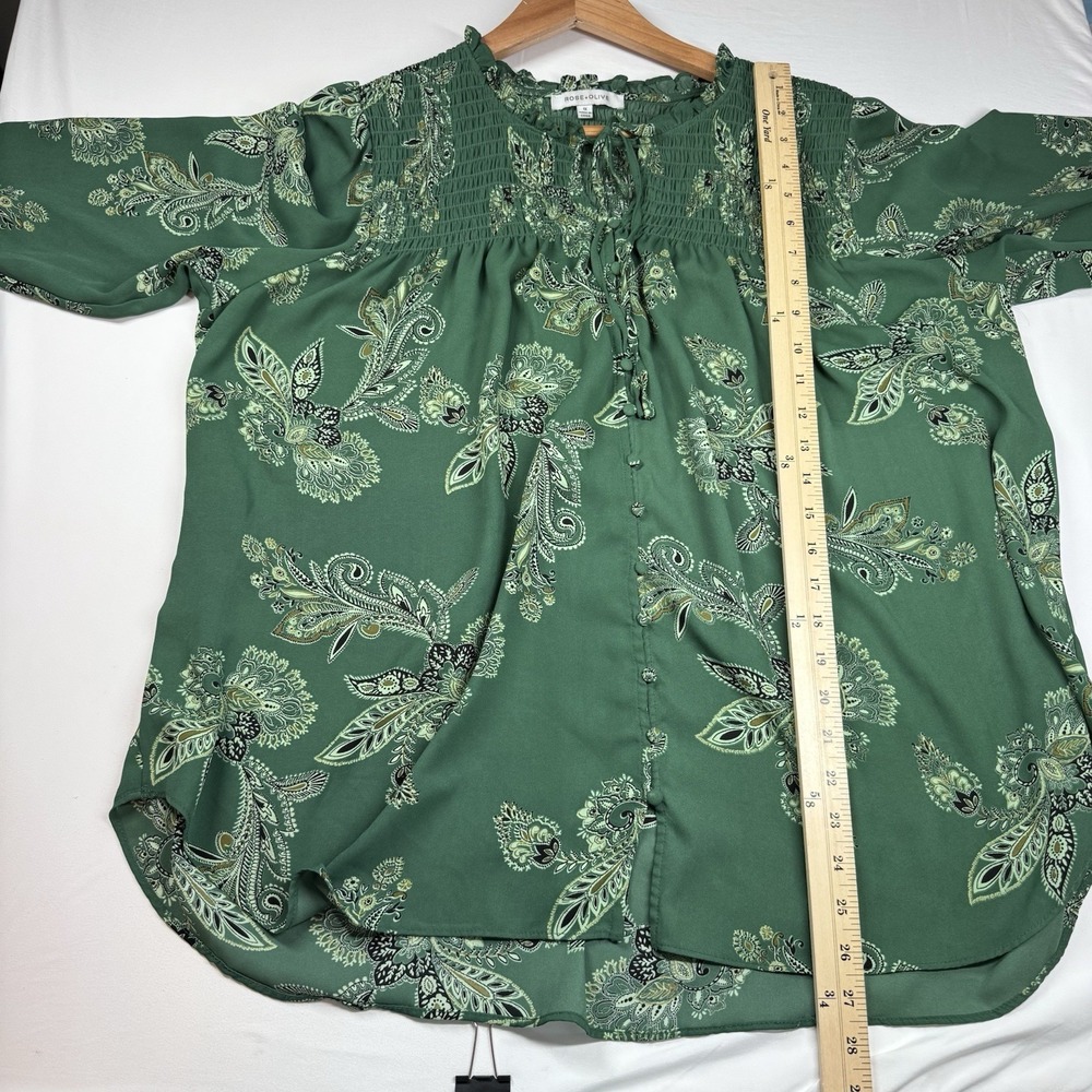 Rose + Olive Tunic Top 1X Floral Smocked Cottagecore Peasant Boho Button Front - Picture 9 of 10